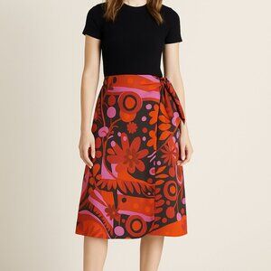 Lesley Evers SZ XS Linen Viscose Blend Colorful Print Floral Wrap Skirt NWOT